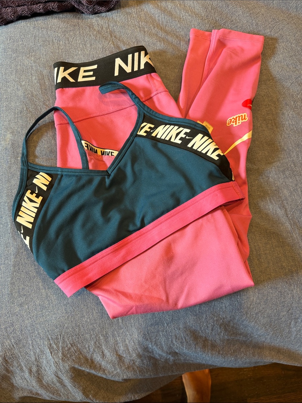 Nike Teal and Pink Set:  Cross Sports Bra and leggings
